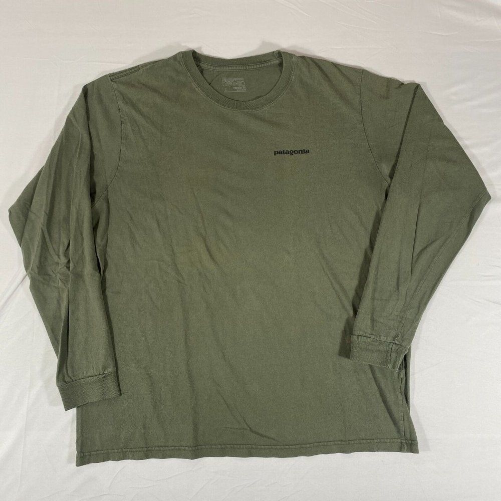 Patagonia Mens Large Green Graphic Long Sleeve T-Shirt Regular Fit Fish 37-DJ29